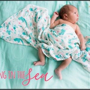 Tula Cream and Teal Mermaid Theme Baby Swaddle Blankets (3pack) NEW